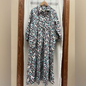 🔆Maeve by Anthropologie The Bettina Tiered Shirt Dress Beige Multi Combo Sz XL